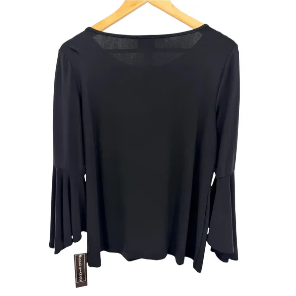Coco Bianco Black Top M Rhinestone Sporty Stripe Flared Bell Sleeve Blouse NWT - Image 6