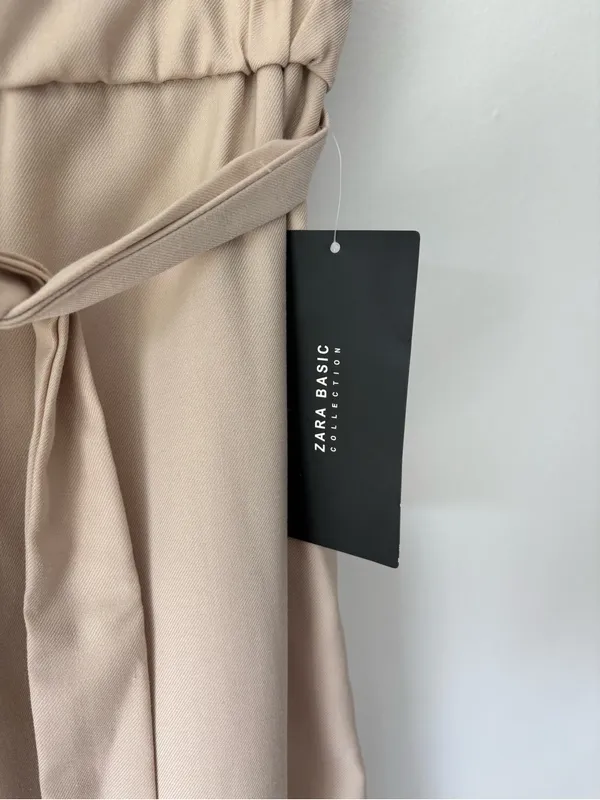 Zara Basic Tan Beige Paperbag Waist Wide-leg Trouser Pants Business Professional - Image 4