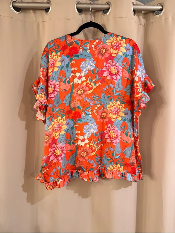 Umgee Loose Fit Floral Ruffle Button-Front Blouse - Image 2