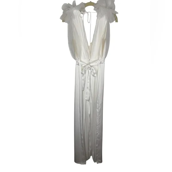 🤍 Aakaa White Ruffle Tulle Bodice Wide Leg Jumpsuit Women’s M Bridal‎ 🤍 - Image 6
