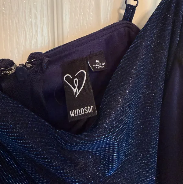 Windsor Navy Shimmer Open Back Homecoming Dress - Image 5