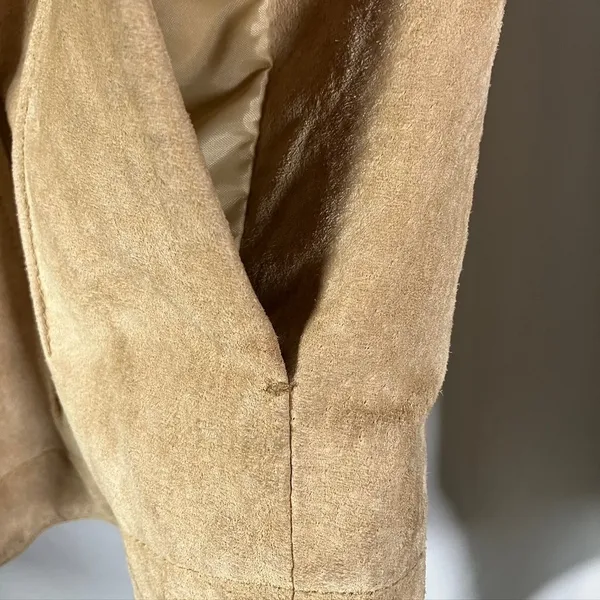 A.M.I. Leather Jacket Tan Brown Suede Button Up Womens Medium Career‎ - Image 5