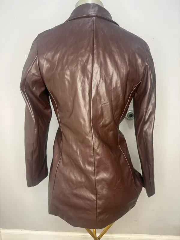 Princess Polly Chocolate Brown Faux Leather Blazer - Image 6