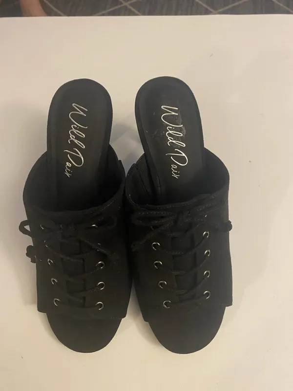 NW Diva Black Lace-Up Open-Back Mule Heels - Image 12