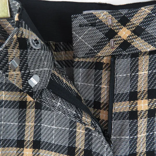 H&M Tan Black Plaid High Rise Straight Leg Trousers Pants Size 4 - Image 5