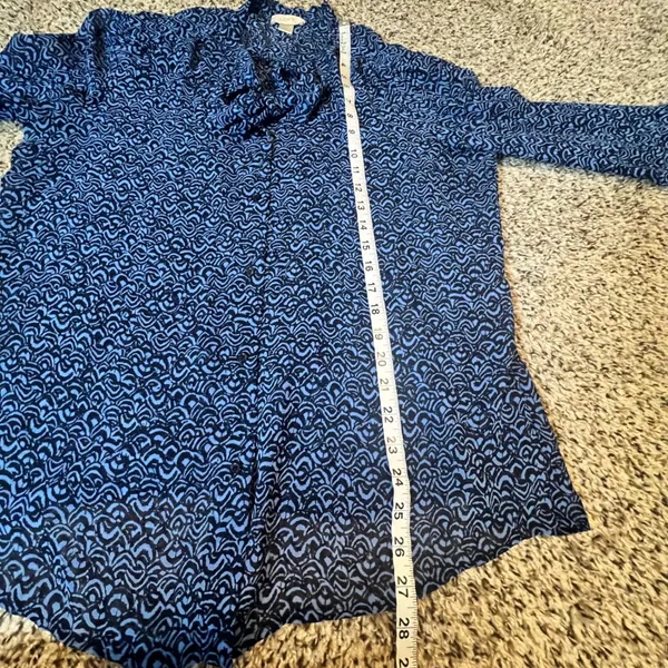 LOFT‎ Blue Black Patterned Button Up Shirt Women's Size L 3/4 Sleeve - Image 5