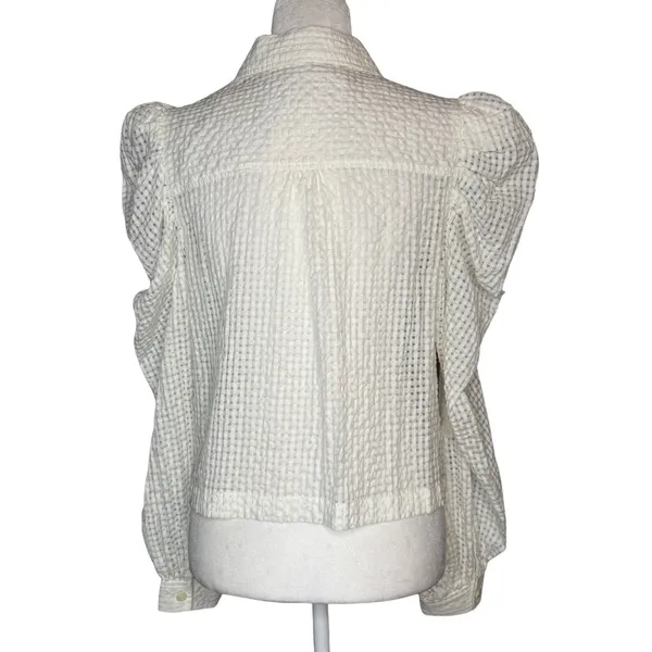 Maeve Anthropologie M White Gingham Seersucker Button-Front Long Puff Sleeve - Image 7