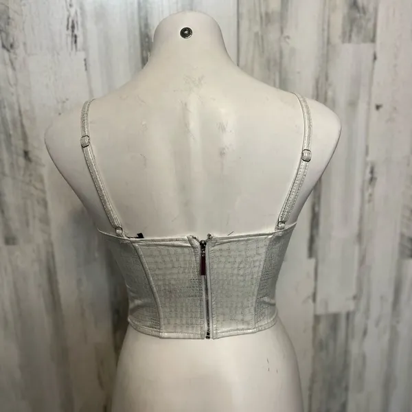 Ivy Rose Silver Faux Croc Corset Top – Bustier Crop Tank, Adjustable Straps, Nig - Image 3