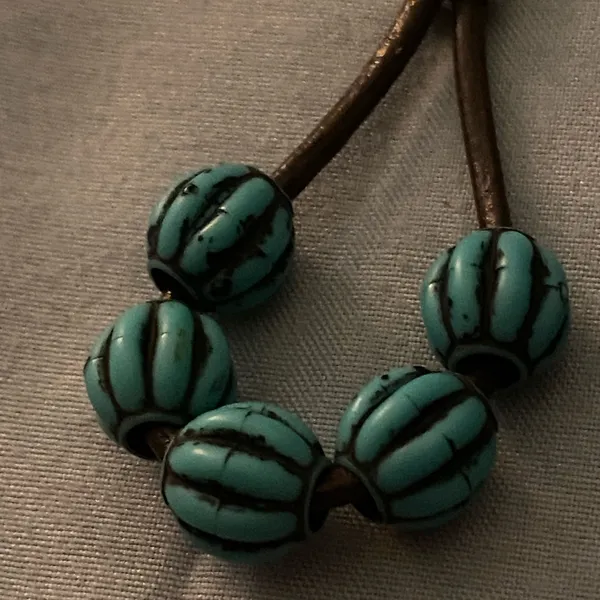 7” Bracelet & 2.25” Dangle Pierced Earrings Set Lot Teal Blue & Black Beads Cord - Image 2