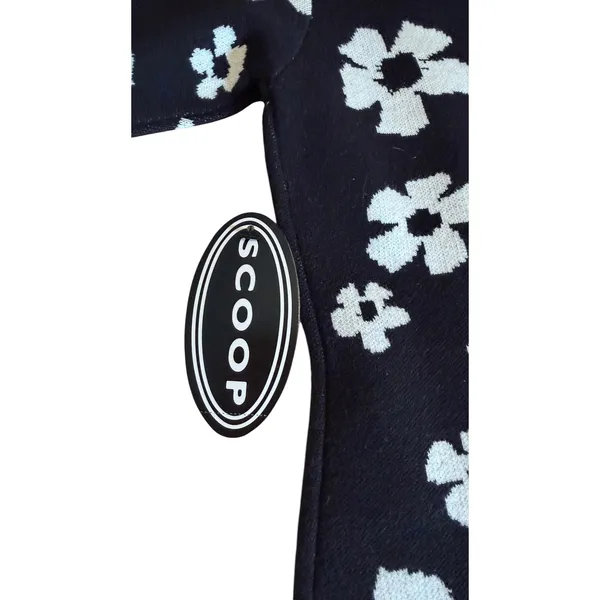Scoop Black White Floral Knit Mock Neck Mini Sweater Dress SC2502152CM Womens M - Image 4