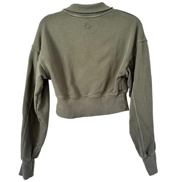 Aerie Offline Army Green Cropped 1/4 Zip Pullover Sweatshirt Women’s Size Medium - Image 3