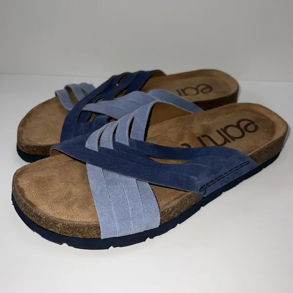 Earth Atlas Slide Sandals Women's 7.5M Blue Leather Comfort Footbed Arch Support - Image 4