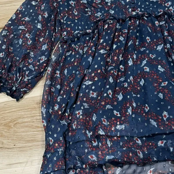 Urban Outfitters Long Sleeve Print Metallic Chiffon Lined Dress Women’s Large - Image 4
