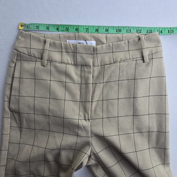 Mango MNG‎ Casual Tan Windowpane Check Wide Leg Trousers High Rise Cuffed Size 4 - Image 5