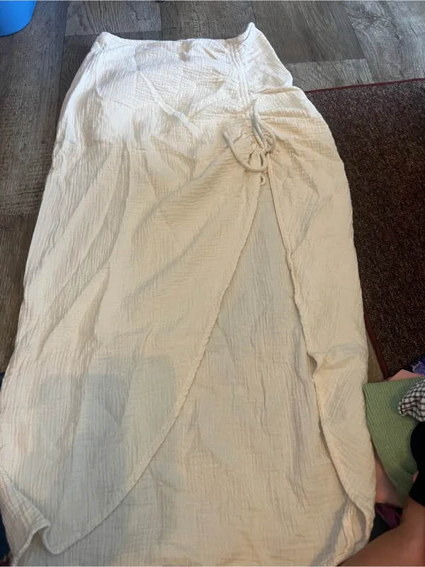 Free People Natural Cerine Ruched Midi Skirt Ivory Gauze Size 10 - Image 12