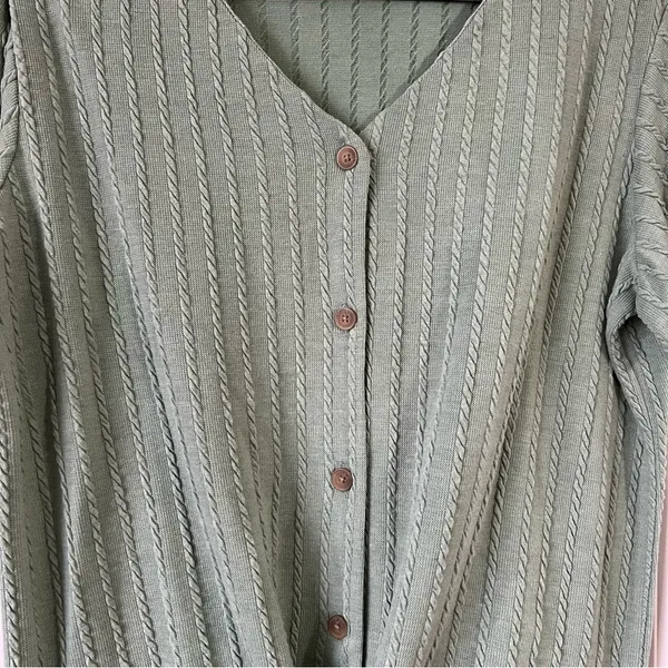 Weatherproof Vintage Ribbed Tie Front Blouse Henley Boho Knit Short Sleeve Top - Image 5