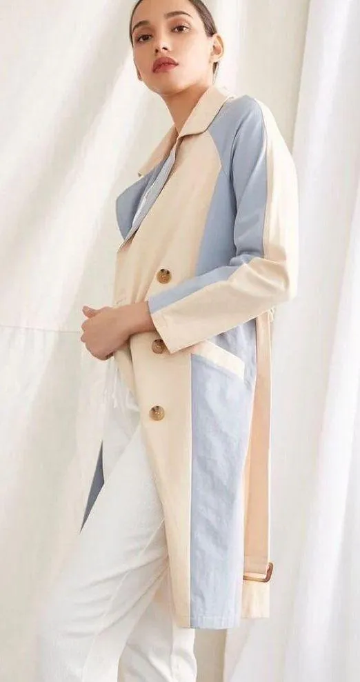 New Belted Trench Coat In Color Khaki / Blue - Image 4