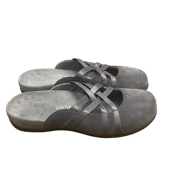 Vionic Claire Gray Suede Slide Sandals Orthotic Comfort Women’s 6 Travel Walking - Image 3