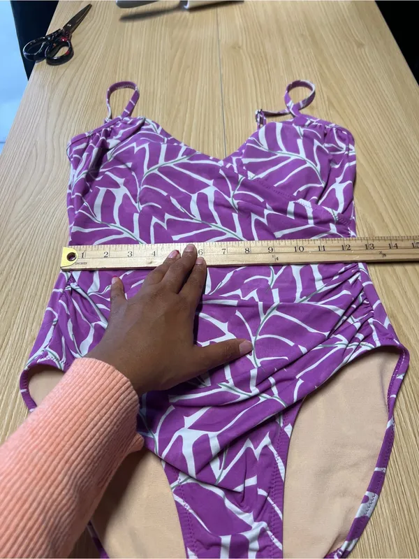 Garnet Hill Purple Tropical Leaf Ruched One Piece Swimsuit Size 6 - Image 13