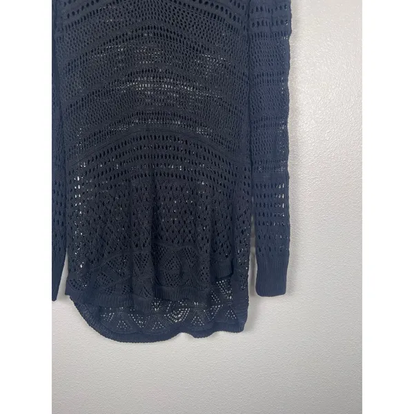 Anthropologie Women's Long Sleeve Open Knit Tunic‎ Length Sweater Black Sz M - Image 3