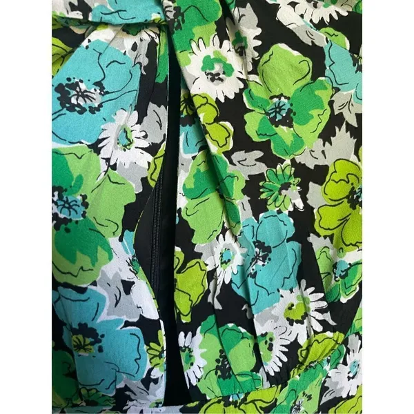 NWOT. Zara Draped Floral Blue Green Long Sleeve Cut Out Bodysuit M - Image 7