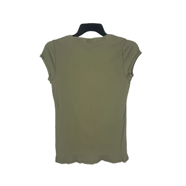 Ralph Lauren Y2K Ribbed Lace Up Top Womens L Sage Green Short Sleeve Grunge - Image 3