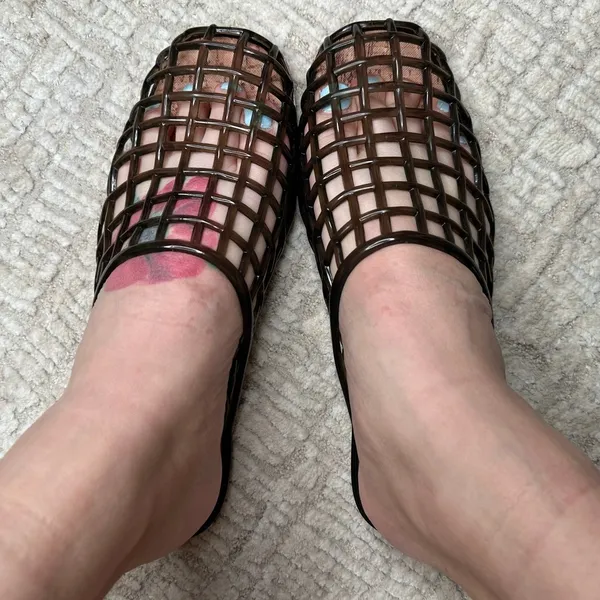 Steve Madden Black Clear Jelly Flat Slide Sandals Mesh Slip On Flat Beach Sandals Summer - Image 2