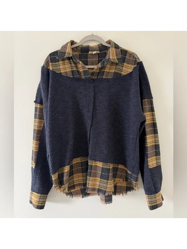 Oli & Hali Grunge Oversized Indie Sleeze Plaid Patchwork Thermal Blouse small - Image 2