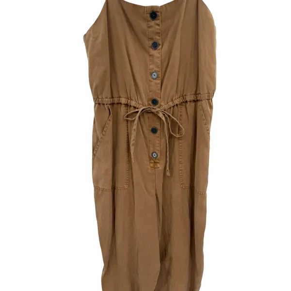 Alice + Olivia Tiana Button‎ Front Jumpsuit Tan Utility Cargo Tie Waist Size 8 - Image 5