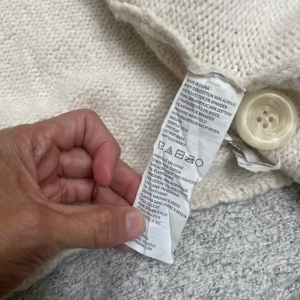 prAna Angelica Women Cream Grey Cable Knit Mock Neck Cardigan Sweater‎ Sz small - Image 7