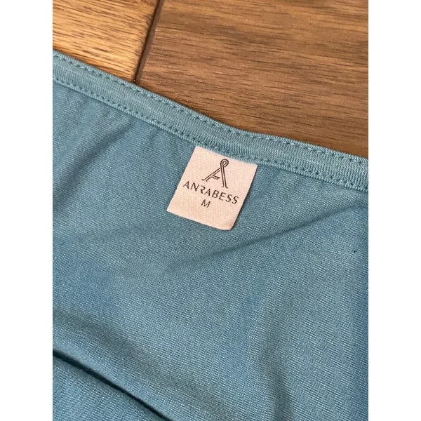 ANRABESS Maxi Dress Size M Turquoise Blousy Top Ruched Side Asymmetrical Slit - Image 7