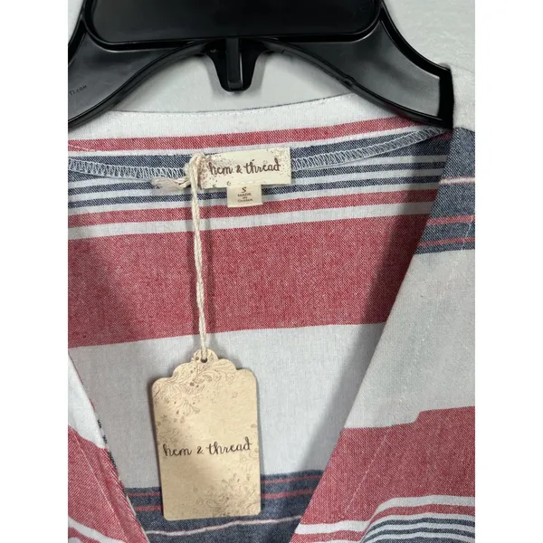 NWT Hem & Thread Small Dress 100% Cotton Striped Short Sleeve Wrap Womens - Image 4