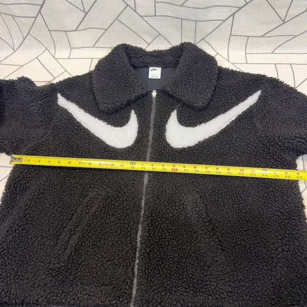 Nike Sherpa Fleece Jacket Large‎ Black Big Swoosh Full Zip Borg Coat - Image 3