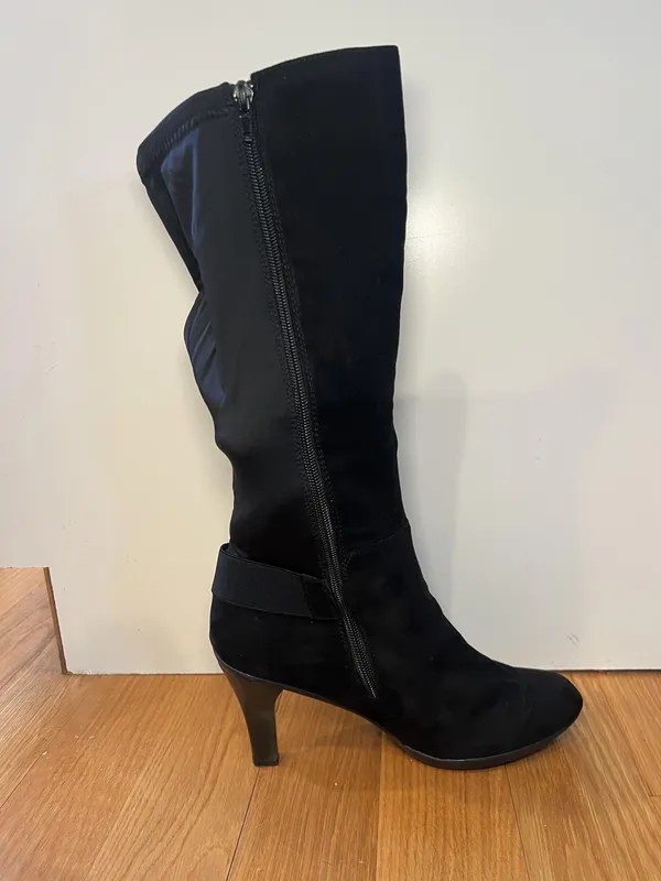 Kelly & Katie Boots Womens Size 9 Black Motif Tall Knee High Riding Buckle Zip - Image 5