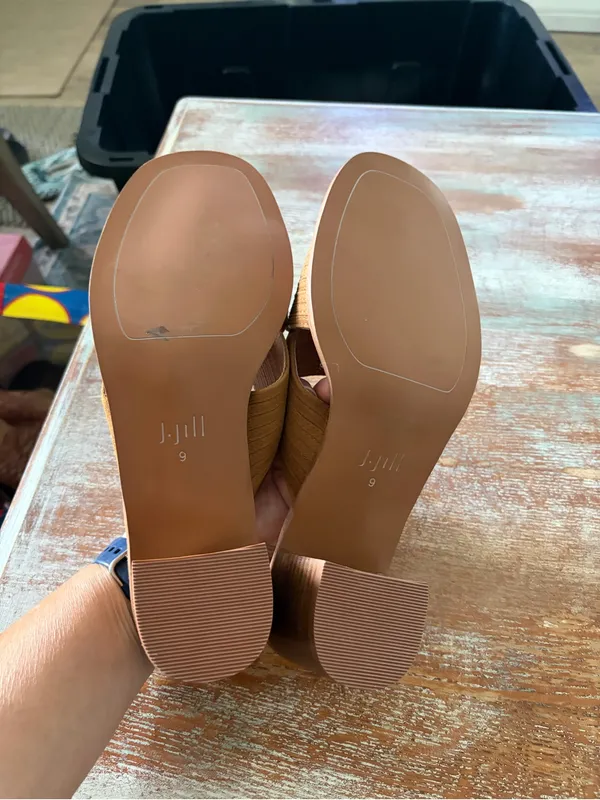 J. Jill Stack Heel Block Sandal Mules Brown Leather Open Toe Shoe Size 9 - Image 5
