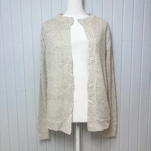 Lamberto Losani Linen Silk Blend Elegant Beige‎ Women's Cardigan Size S - Image 3