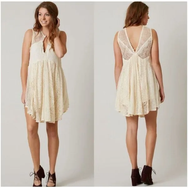 ✨FREE PEOPLE Don't You Dare Sz Medium Dress in Neutral Combo✨ - Image 8