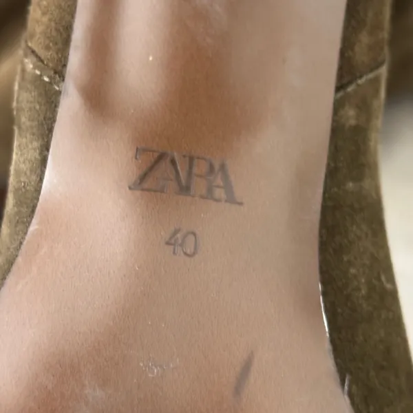 Zara Suede‎ Slouchy Heeled Boot Size EU 40 Green Leather Chic - Image 7