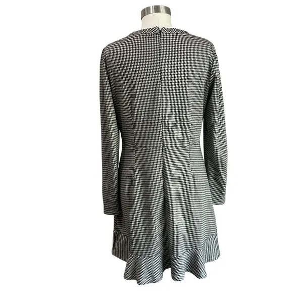 Loft Houndstooth Ruffle Posh Trim Mini‎ Dress Black and White Size 10 - Image 3