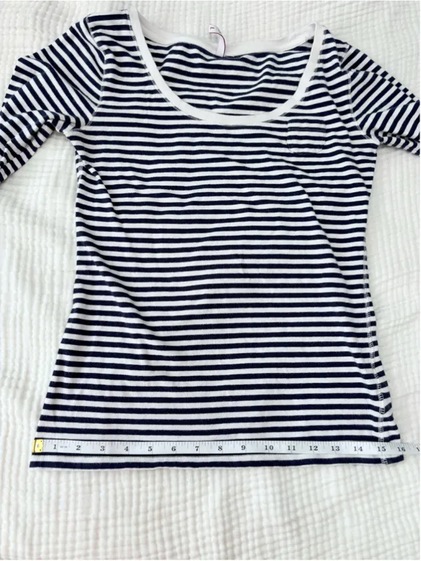Women's Outlook Long Sleeve Striped Tee, Size L, White and Navy Blue Cotton - Image 7