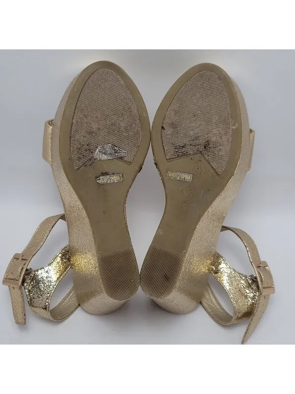 Bamboo Platform High Wedge Heels Ankle Strap Round Toe Metallic Gold Sandal Sz 8 - Image 9