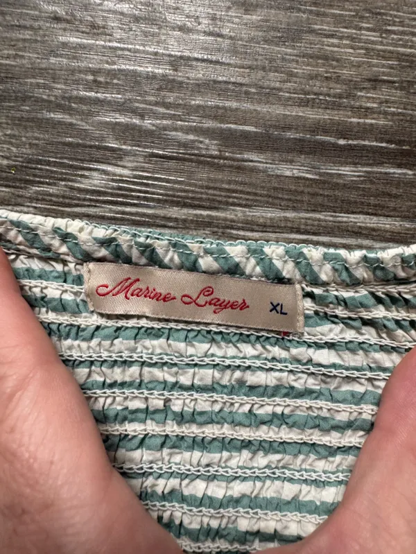 Marine Layer Women's Darcy Poplin Smocked Dress Green & White XL - Image 3