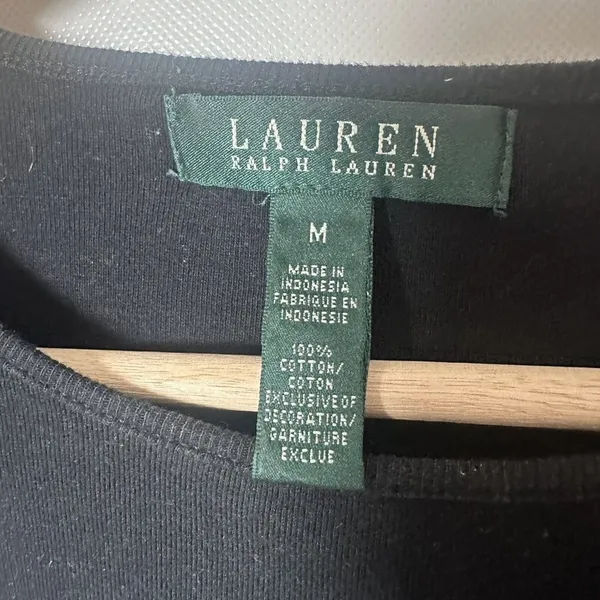 Lauren Ralph Lauren Shirt Womens Medium Black Logo Cotton Short Sleeve Lace Up - Image 3