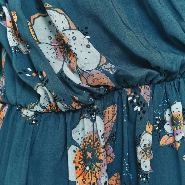 Free People Tuscan Dream Floral Tunic Dress V neck Blouse Teal Long Sleeve Femme - Image 6