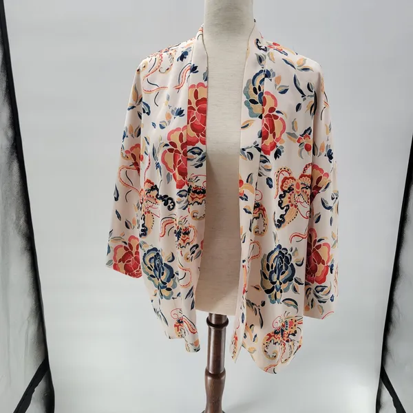 Zara TRF Outerwear Duster Kimono Jacket S-M White Floral Thick Fabric Open Front - Image 15