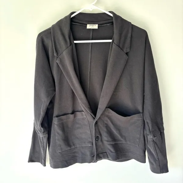 Pact Organic Cotton Airplane Relaxed Blazer Sweater Black Button Front Comfort - Image 5