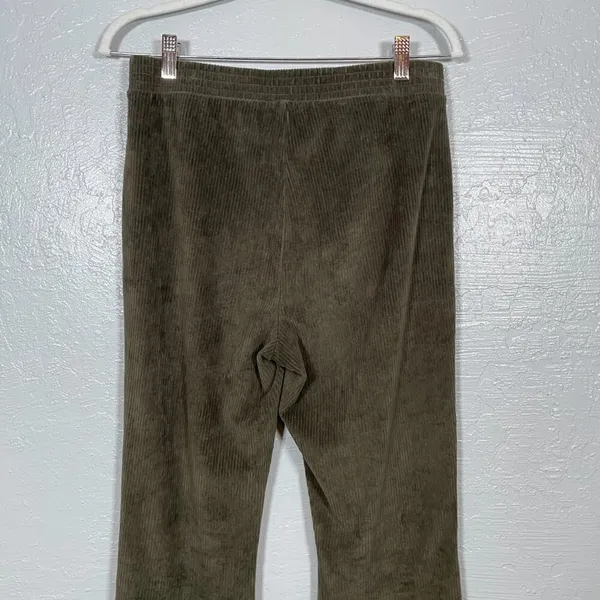 Aerie Women M Reg Olive Green Corduroy Ribbed Flare Pants Festival Boho Lounge - Image 7