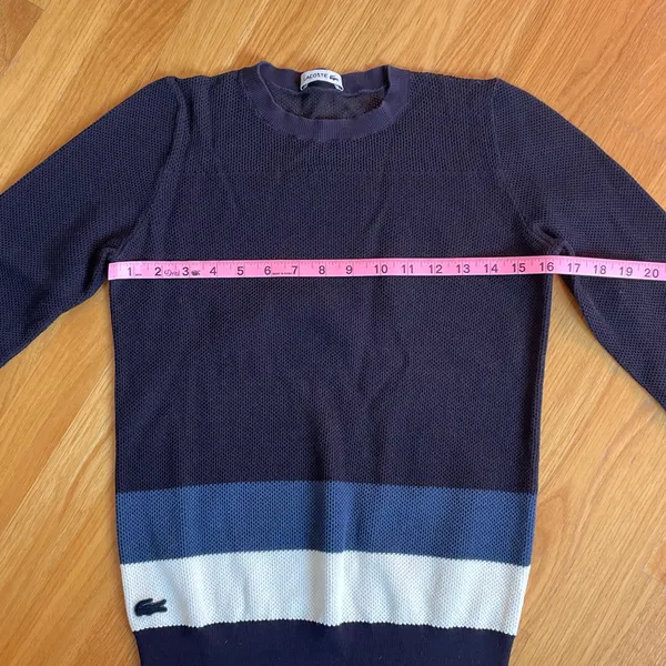 Lacoste Striped Knit Crewneck Pullover Sweater Women’s Size 36 Navy Blue White - Image 7
