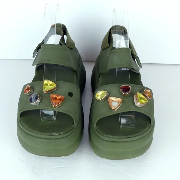 Crocs Soho Y Strap Sandals Womens 8 Army Green Platform Chunky Gem Charms Y2K - Image 4