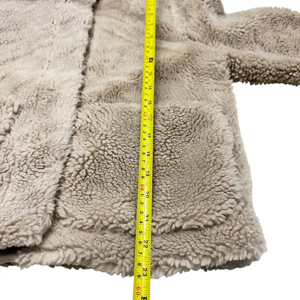 Old Navy Women's Tan‎ Teddy Fleece Jacket Size S Snap Button Collar Cozy cropped - Image 5